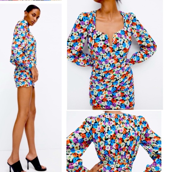 S 🔖 ZARA Floral Mini Dress - Picture 1 of 15